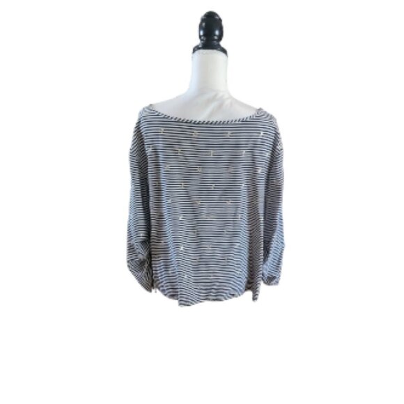 Nanette Lepere Black and White 3/4 Sleeves with Gold Stars in Size L - Picture 3 of 6